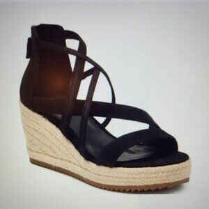 Eileen Fisher Sandals 8.5 Wedge Espadrilles Black Faux Suede Casual Comfort NWOB